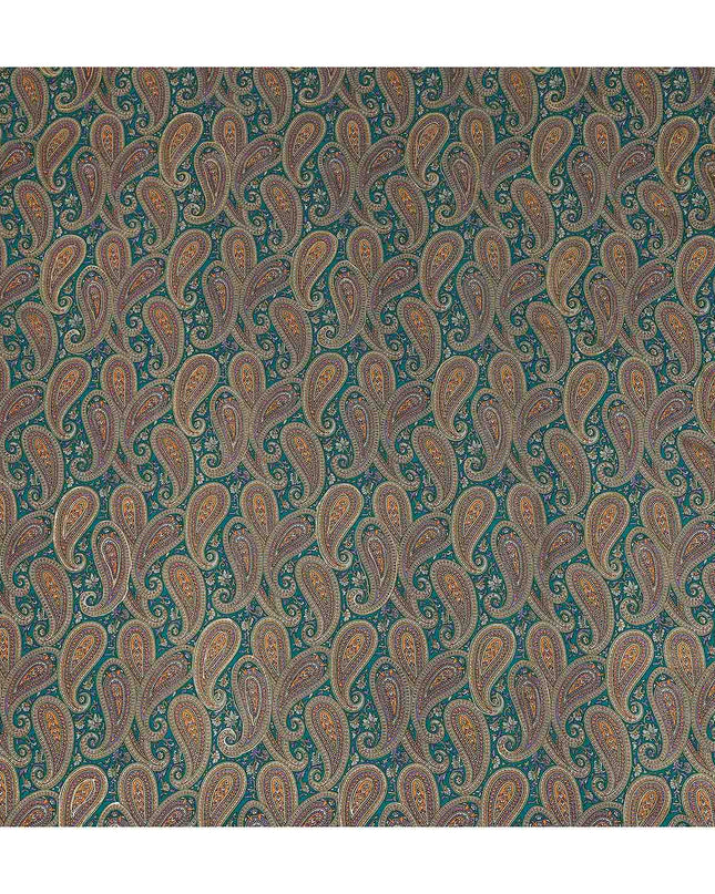 Teal Paisley Silk Crepe Fabric 110cm India