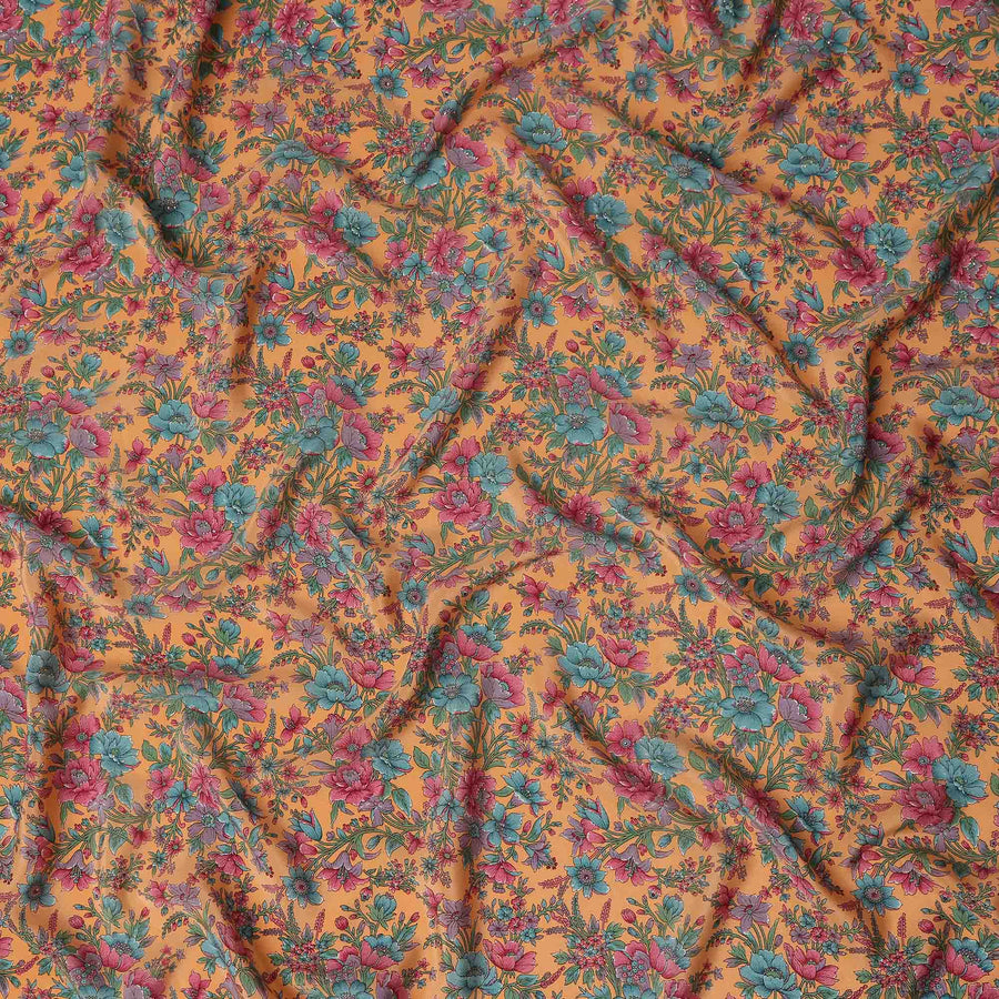 Orange Floral Silk Crepe Fabric 110cm India