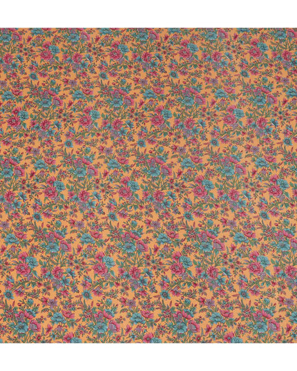Orange Floral Silk Crepe Fabric 110cm India