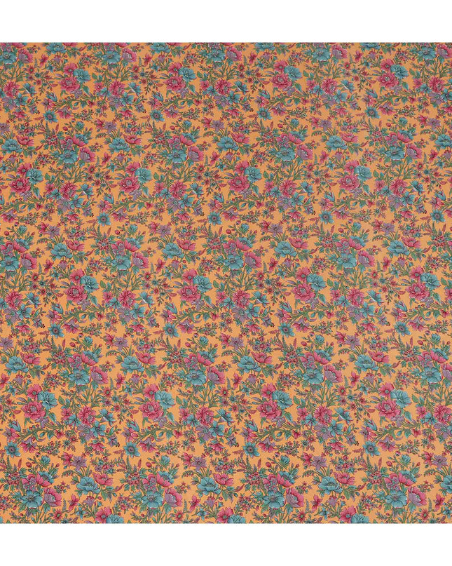 Orange Floral Silk Crepe Fabric 110cm India