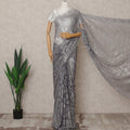 Purple Silver Premium French Metallic Chantilly Lace Saree Fabric with Stone Work – 5.5 Meters Length, 110 Cms Width, Imported from France-D25721