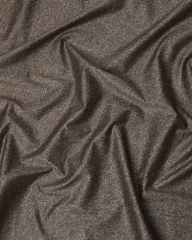 Brown with Black Paisley Print Blended Cotton Shirting Fabric, 150 Cms, India-D25150