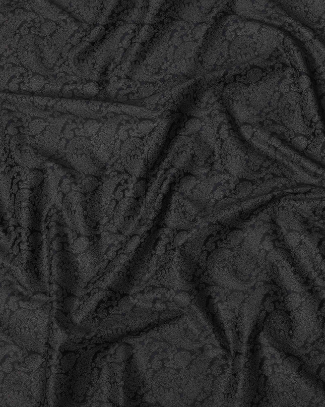Black with Gold Paisley Print Blended Cotton Shirting Fabric, 150 Cms, India-D25148