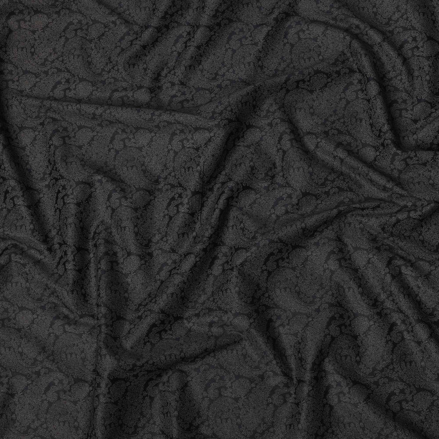Black with Gold Paisley Print Blended Cotton Shirting Fabric, 150 Cms, India-D25148