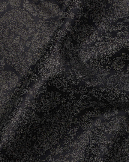 Black with Gold Paisley Print Blended Cotton Shirting Fabric, 150 Cms, India-D25148