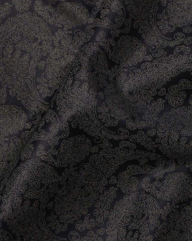 Black with Gold Paisley Print Blended Cotton Shirting Fabric, 150 Cms, India-D25148