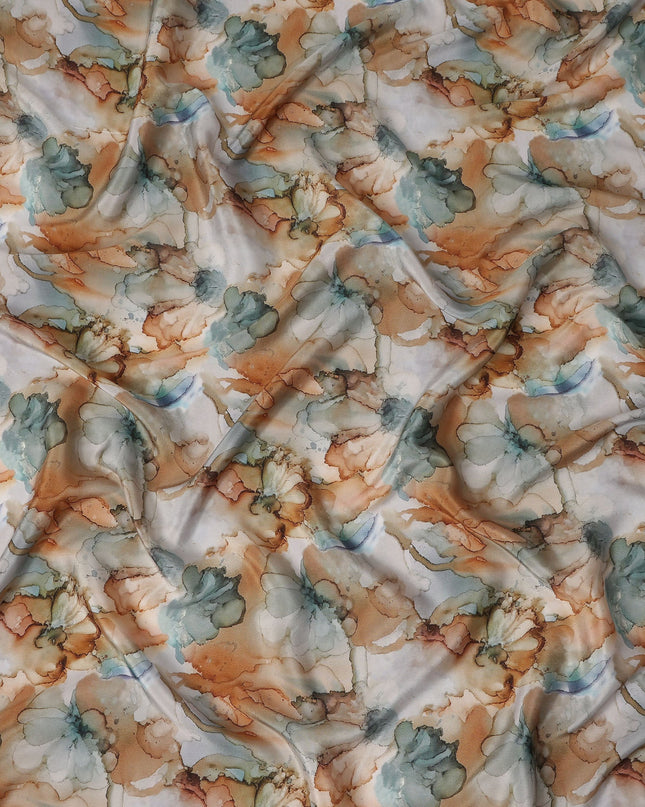 Cream Abstract Watercolor Printed Viscose Crepe Fabric 110 Cms Width Made in India-D27578