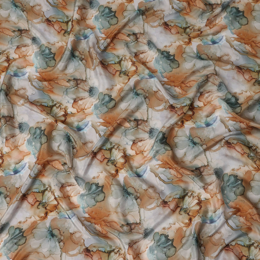 Cream Abstract Watercolor Printed Viscose Crepe Fabric 110 Cms Width Made in India-D27578