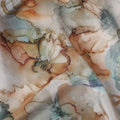 Cream Abstract Watercolor Printed Viscose Crepe Fabric 110 Cms Width Made in India-D27578