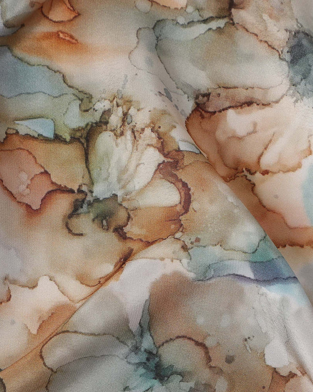 Cream Abstract Watercolor Printed Viscose Crepe Fabric 110 Cms Width Made in India-D27578