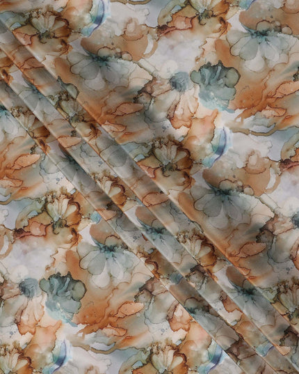 Cream Abstract Watercolor Printed Viscose Crepe Fabric 110 Cms Width Made in India-D27578