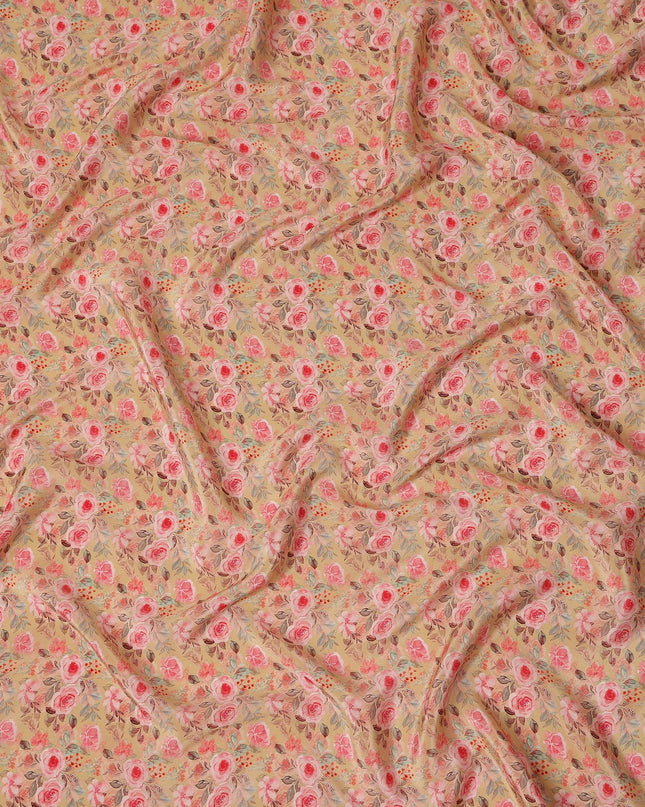 Beige Floral Viscose Crepe Fabric 110cm - 0502749