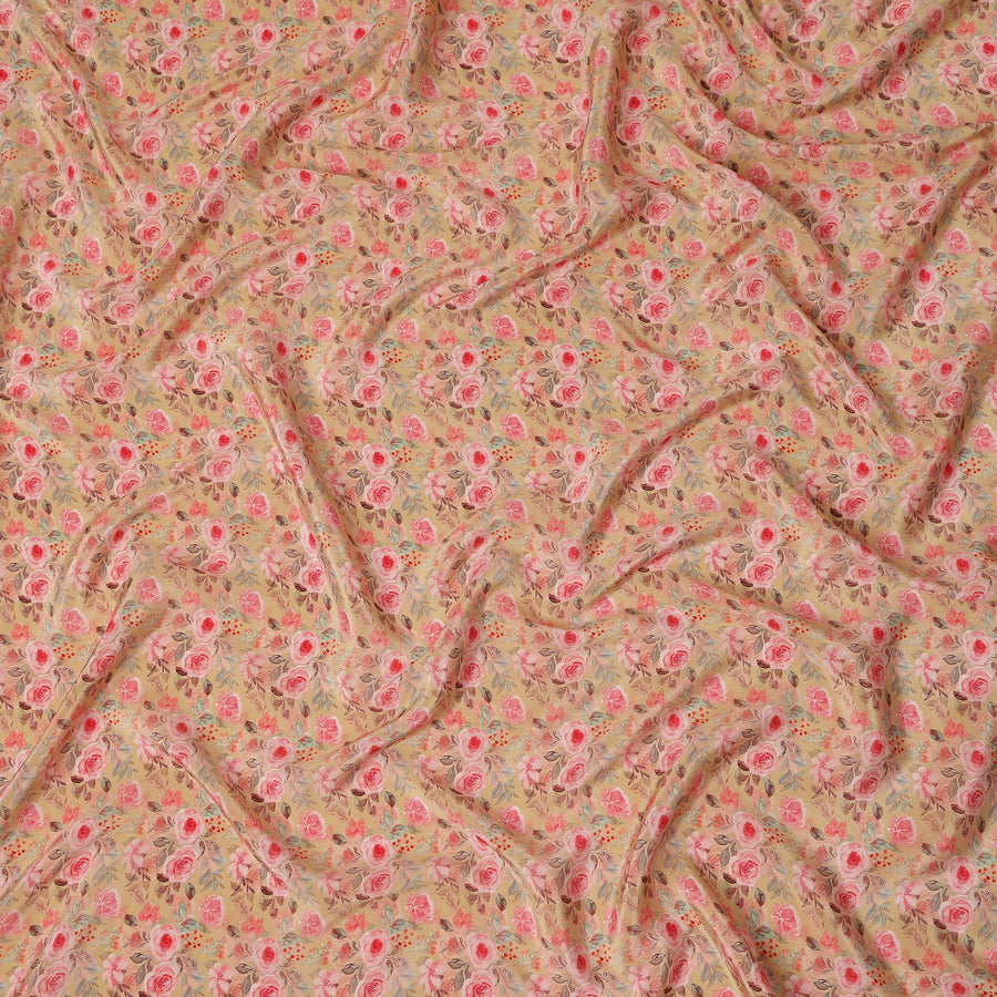 Beige Floral Viscose Crepe Fabric 110cm - 0502749