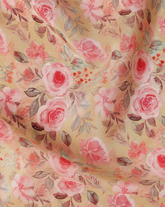 Beige Floral Viscose Crepe Fabric 110cm - 0502749