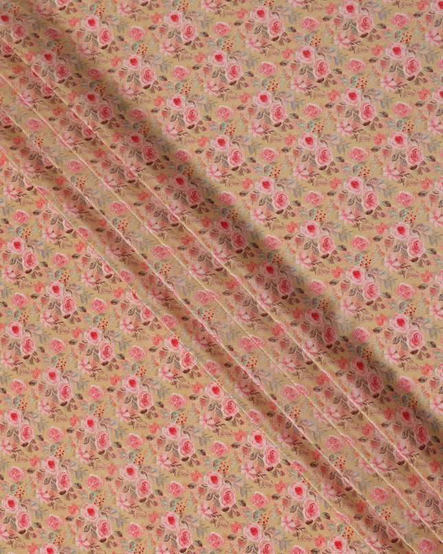 Beige Floral Viscose Crepe Fabric 110cm - 0502749