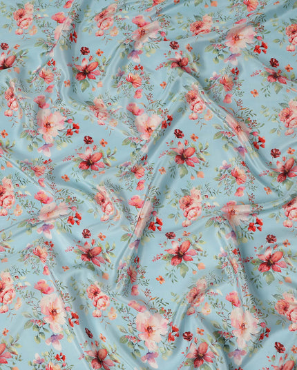 Sky Blue Soft Floral Printed Viscose Crepe Fabric 110 Cms Width Made in India-D27580