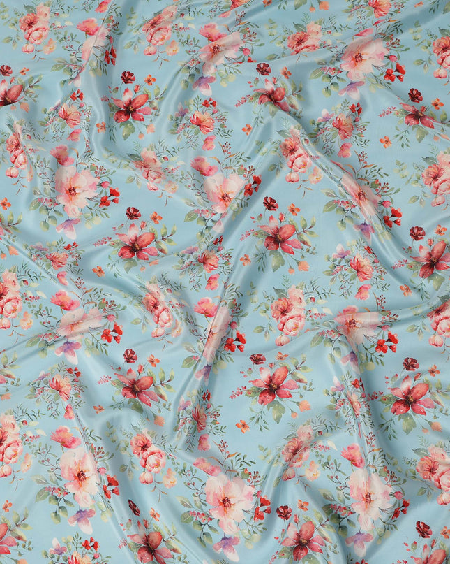 Sky Blue Soft Floral Printed Viscose Crepe Fabric 110 Cms Width Made in India-D27580
