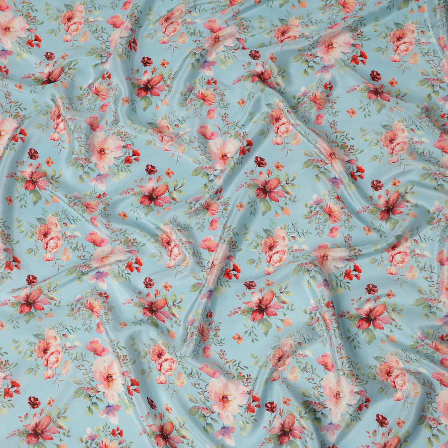 Sky Blue Soft Floral Printed Viscose Crepe Fabric 110 Cms Width Made in India-D27580