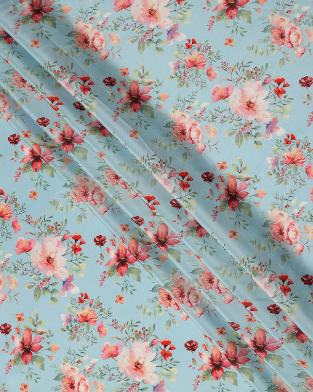 Sky Blue Soft Floral Printed Viscose Crepe Fabric 110 Cms Width Made in India-D27580