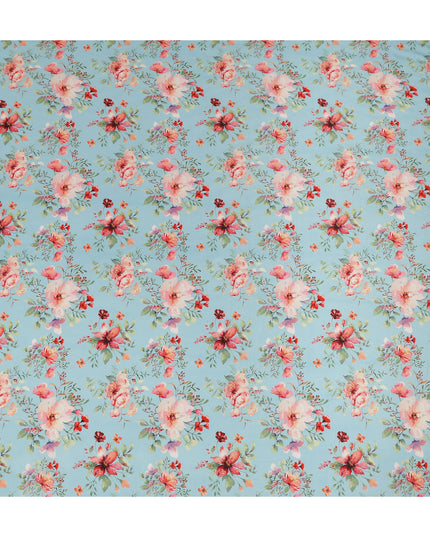Sky Blue Soft Floral Printed Viscose Crepe Fabric 110 Cms Width Made in India-D27580