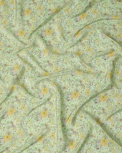 Mint Green Ditsy Floral Printed Viscose Crepe Fabric 110 Cms Width Made in India-D27579
