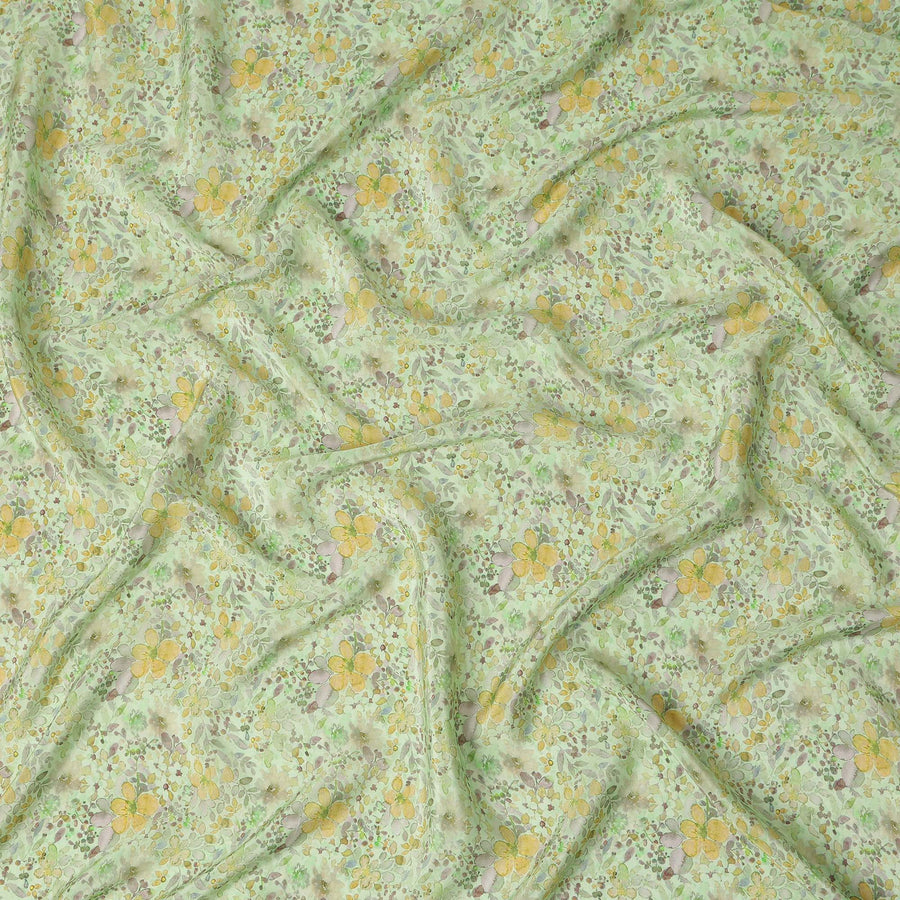 Mint Green Ditsy Floral Printed Viscose Crepe Fabric 110 Cms Width Made in India-D27579