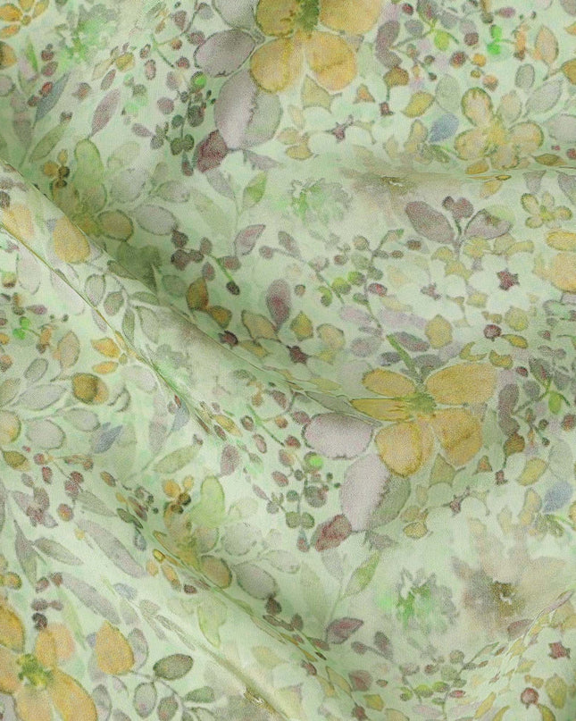 Mint Green Ditsy Floral Printed Viscose Crepe Fabric 110 Cms Width Made in India-D27579