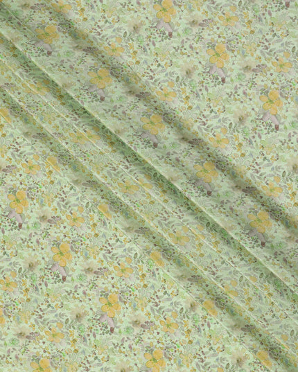Mint Green Ditsy Floral Printed Viscose Crepe Fabric 110 Cms Width Made in India-D27579