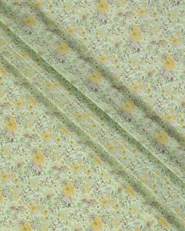 Mint Green Ditsy Floral Printed Viscose Crepe Fabric 110 Cms Width Made in India-D27579