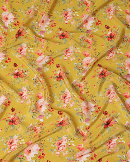 Mustard Yellow Floral Printed Viscose Crepe Fabric 110 Cms Width Made in India-D27582