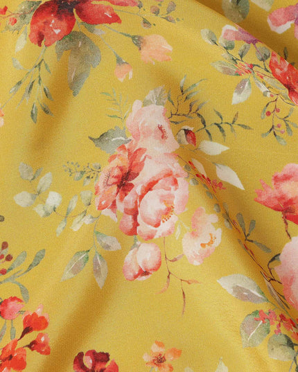 Mustard Yellow Floral Printed Viscose Crepe Fabric 110 Cms Width Made in India-D27582