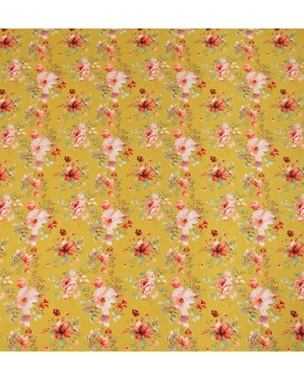 Mustard Yellow Floral Printed Viscose Crepe Fabric 110 Cms Width Made in India-D27582