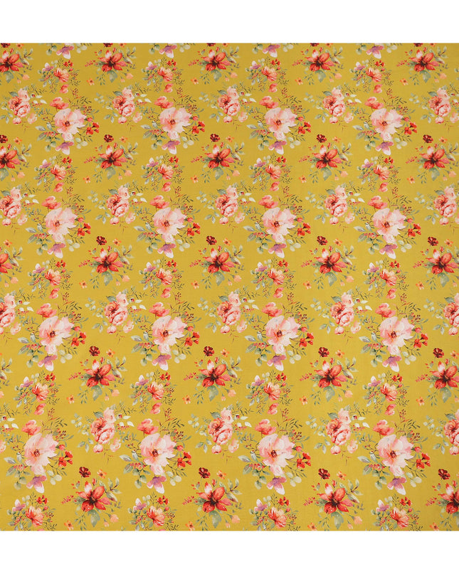 Mustard Yellow Floral Printed Viscose Crepe Fabric 110 Cms Width Made in India-D27582
