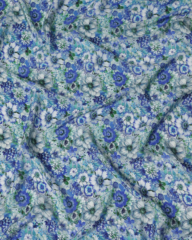 Blue Floral Printed Viscose Crepe 110cm