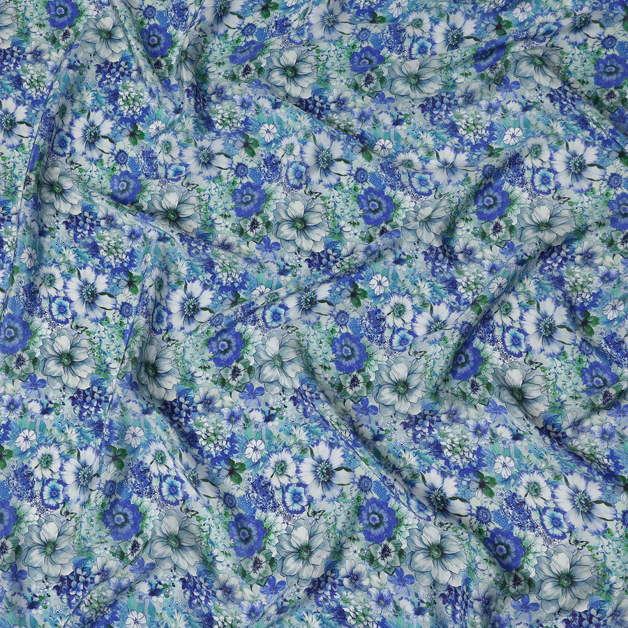 Blue Floral Printed Viscose Crepe 110cm