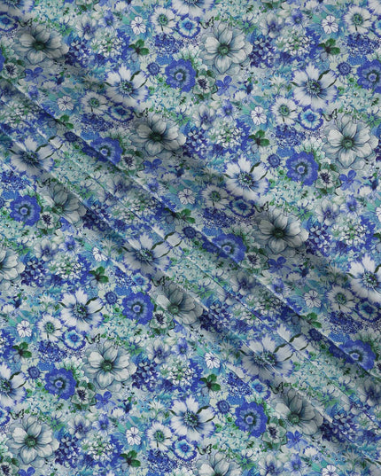 Blue Floral Printed Viscose Crepe 110cm
