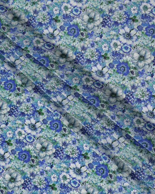 Blue Floral Printed Viscose Crepe 110cm
