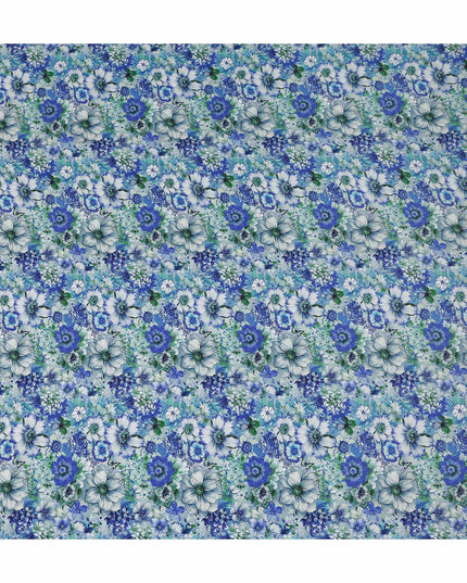 Blue Floral Printed Viscose Crepe 110cm