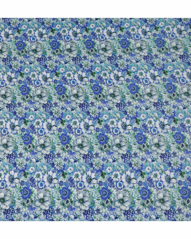 Blue Floral Printed Viscose Crepe 110cm
