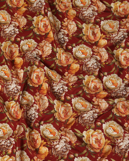 Maroon Floral Printed Viscose Crepe Fabric 110 Cms Width Made in India-D27577