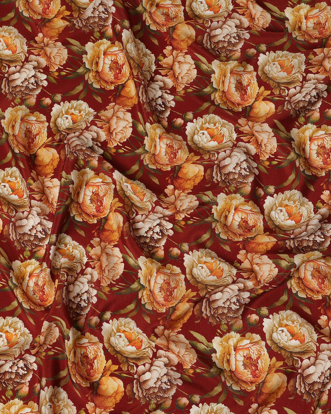Maroon Floral Printed Viscose Crepe Fabric 110 Cms Width Made in India-D27577