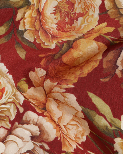 Maroon Floral Printed Viscose Crepe Fabric 110 Cms Width Made in India-D27577