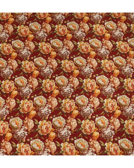 Maroon Floral Printed Viscose Crepe Fabric 110 Cms Width Made in India-D27577