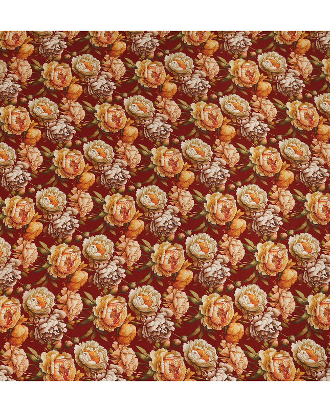 Maroon Floral Printed Viscose Crepe Fabric 110 Cms Width Made in India-D27577