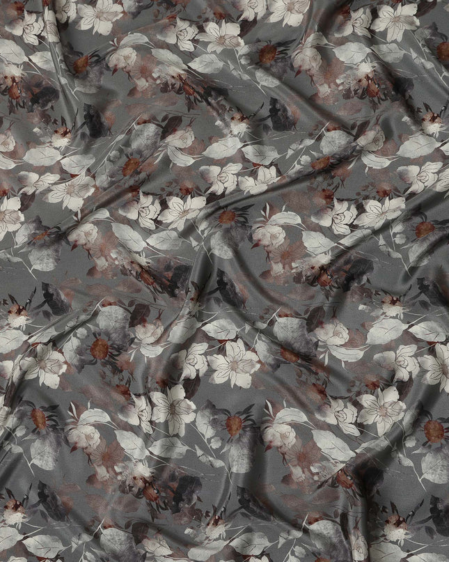 Grey Floral Viscose Crepe Fabric 110cm - 0502930