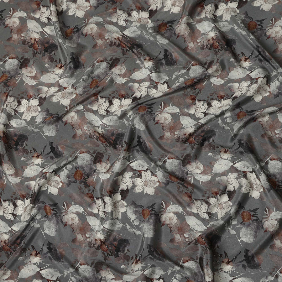 Grey Floral Viscose Crepe Fabric 110cm - 0502930