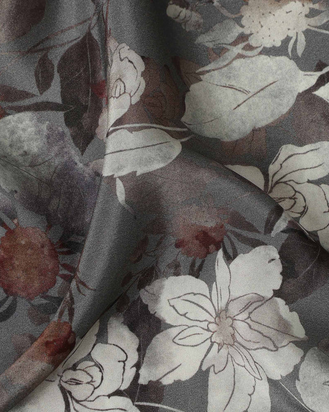 Grey Floral Viscose Crepe Fabric 110cm - 0502930