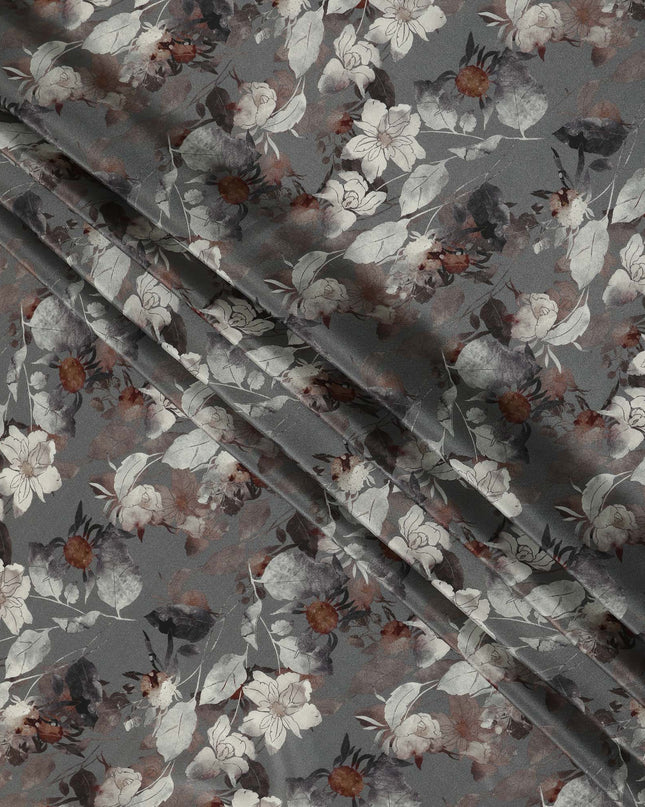 Grey Floral Viscose Crepe Fabric 110cm - 0502930