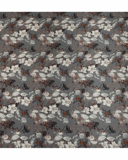 Grey Floral Viscose Crepe Fabric 110cm - 0502930