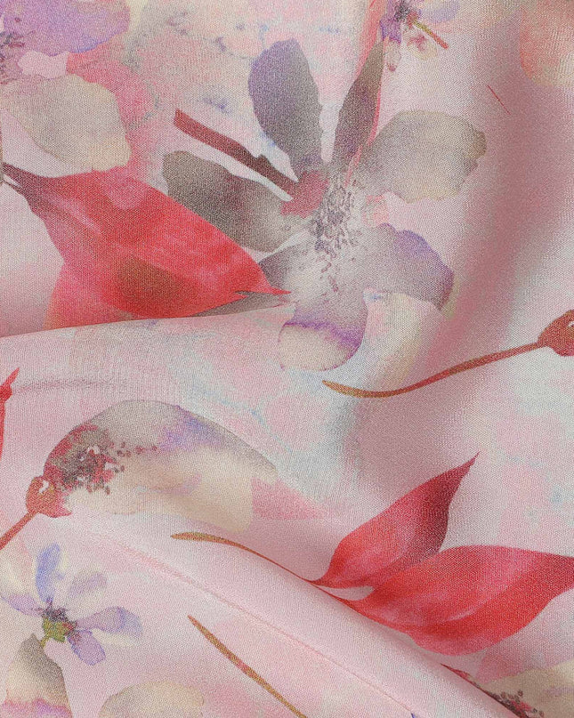 Pink Floral Printed Viscose Crepe 110cm